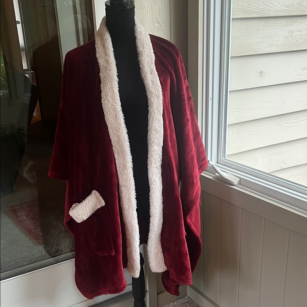 Plush Red and White Open Front robe